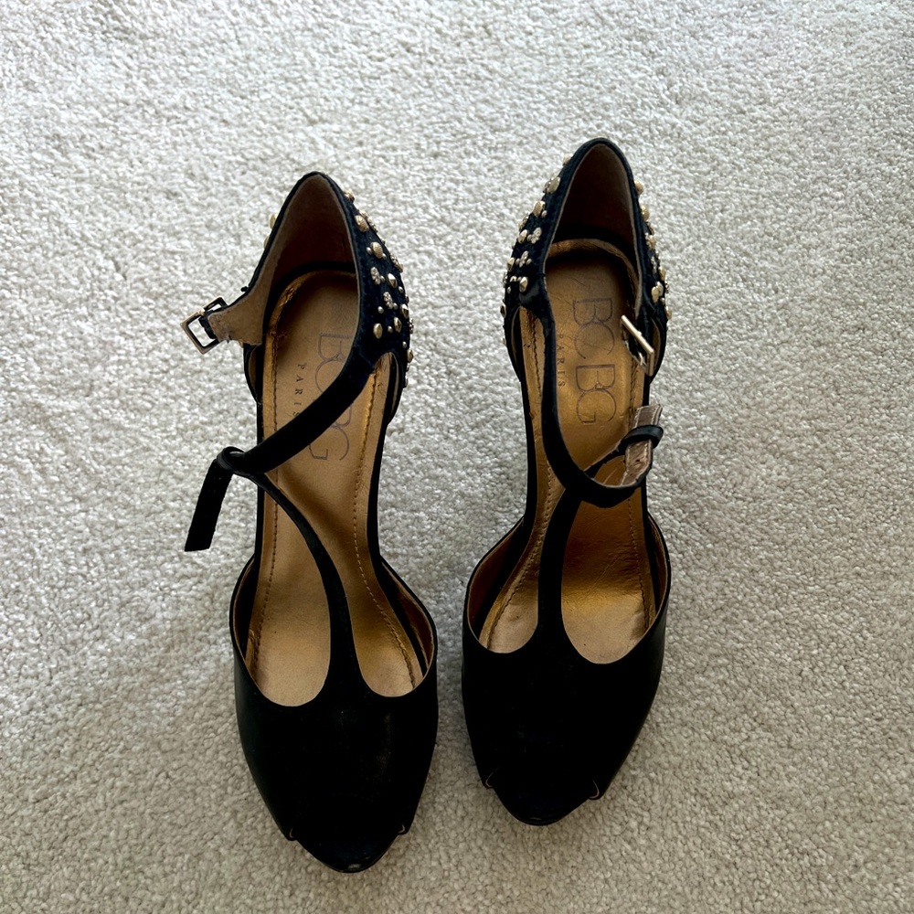 Bcbg black gold heels